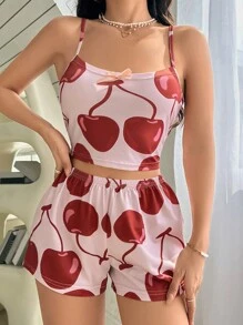 女士櫻桃印花睡衣套裝 - 彩色 - 查看 4