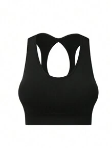 Easithlete Seamless Sports Bra/Back Clasp Adjustable/Breathable Hollow Out Back/ Medium Support Workout Bra - Black - View 5