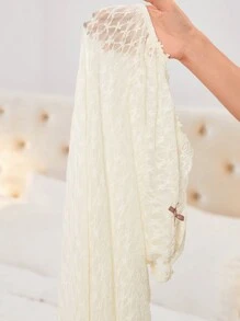 Women's Embroidered Spaghetti Straps High Split Night Dress - Beige - View 7