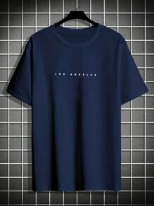 Manfinity Homme Nam In thư Ngắn tay Áo thun - Màu xanh lam - Xem 4