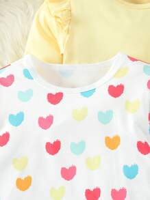 3入組嬰幼女孩純色上衣,具心形印花 - 黃色 - 查看 5