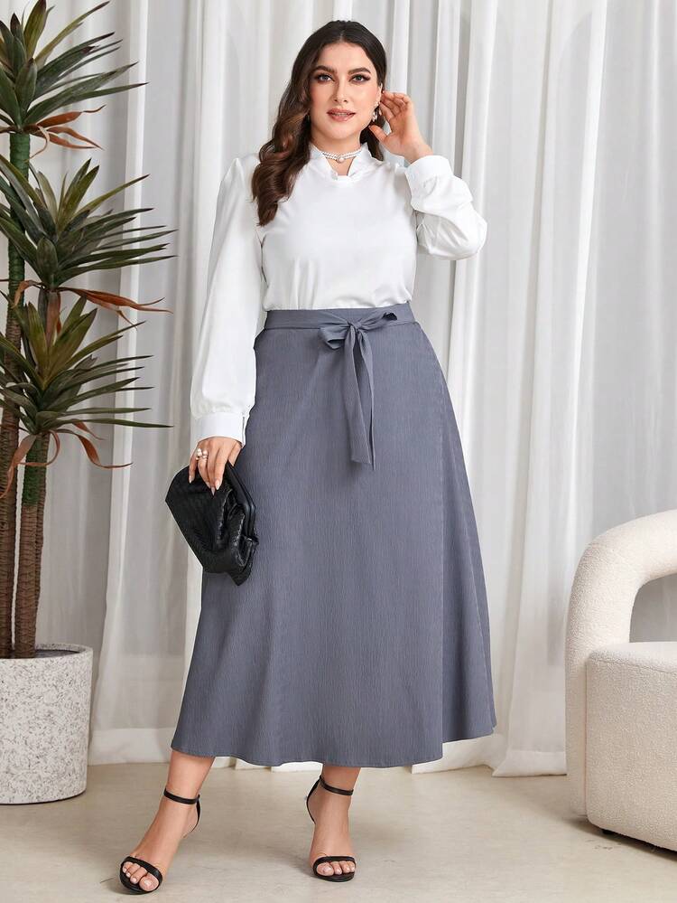 Plus Size Elegant Knot Waist Skirt Fall Cloth For Women
