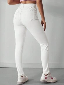 Vaqueros Ajustados De Talle Alto Para Mujer - Blanco - Ver 3