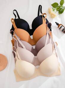 5pcs/Set Plus Size Solid Color Bra With Underwire - Multicolor - View 1