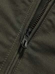 Men's Solid Color Zipper Front Jacket - Army Green - View 3