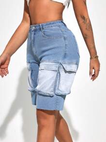 SHEIN SXY Cargo Denim Shorts - Light Wash - View 2