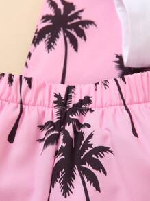SHEIN 3 Stücke/set Kurzarm Hemd Für Jungen Mit Kokospalmen-muster, Locker Sitzendes T-shirt Und Shorts, Geeignet Für Freizeit- Und Urlaubsstil