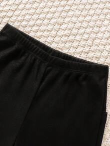 SHEIN Young Girl Black/Grey Elastic Solid Color Flared Leggings - Multicolor - View 3