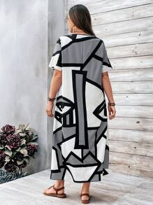 EMERY ROSE Kích thước lớn Của phụ nữ Bản in trừu tượng Đường viền cổ có rãnh Dài Mùa hè Đầm - Nhiều màu - Xem 2