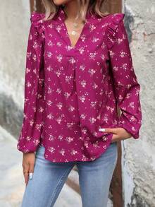 SHEIN Clasi Women's Floral Printed Lantern Sleeve Shirt - Hot Pink - View 5