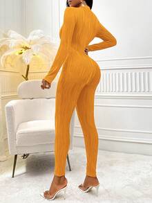 SHEIN Slayr Solid Color Front Zipper Jumpsuit - Orange - View 2