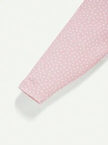 Cozy Pixies Baby Girls' Knitted Soft And Comfortable Three-piece Set With Polka Dot Patterned Long Pants And Flower Embroidered Cuffs - Pink - View 8