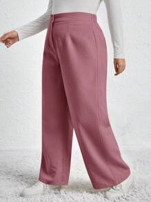 SHEIN LUNE 女性加大碼鬆緊糙棉彈性腰褲 - 粉色 - 查看 1