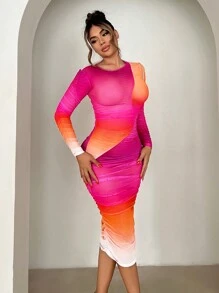 SHEIN SXY Women'S Ombre Pleated Bodycon Colorful Dress Valentine Day Dress Date Night Dress Spring Women Clothes Birthday Outfit Prom Dress Bachelorette Party Cocktail Dress Short Evening Dress