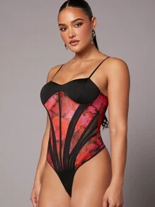 SHEIN Unity 花卉撞色接缝细节紧身衣 - 彩色 - 查看 5