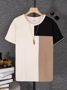 Camiseta De Manga Corta Con Cuello Redondo Y Bloque De Color Para Adolescentes