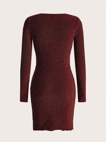 Poéselle Surplice cổ Bao bên Long lanh Váy bodycon - Màu Đỏ Sâu - Xem 10