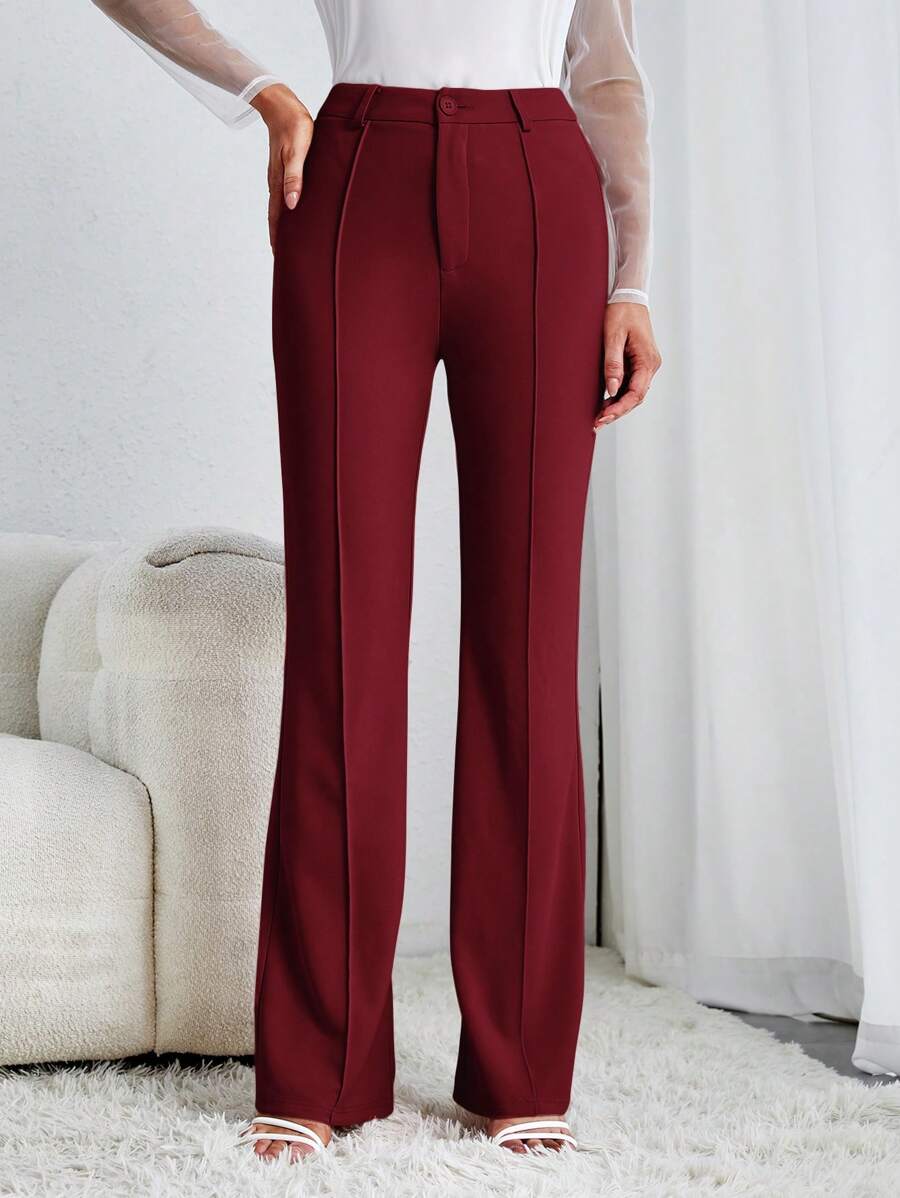 SHEIN Tall 女性高腰喇叭褲 - 酒紅色 - 查看 1