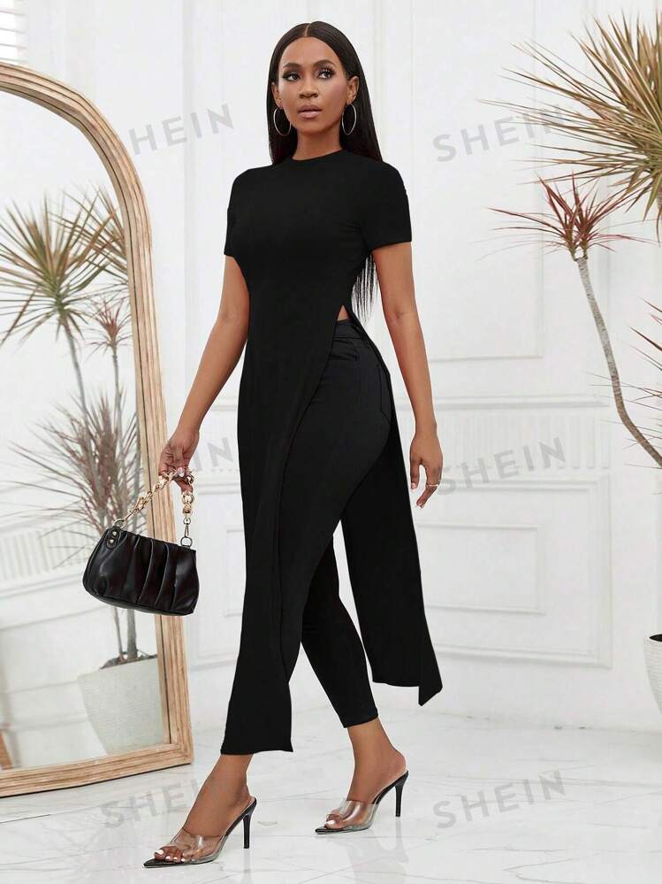Long shirt with side slits hot sale