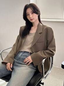 DAZY Của phụ nữ Ngực đơn Hàn Quốc Phong cách Áo vest - Màu Khaki - Xem 7