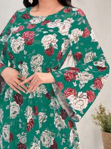 Al Najma 女士花卉印花波浪袖連衣裙 - 綠色 - 查看 5