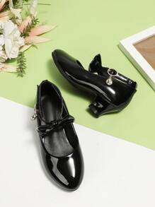 New Arrival Girls' Black Noble Formal Dress Shoes With Flower & Rhinestone Pendant For Party, Performance, High Heels - Black - View 3