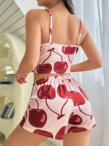 女士櫻桃印花睡衣套裝 - 彩色 - 查看 2