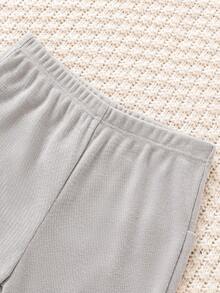 SHEIN Young Girl Black/Grey Elastic Solid Color Flared Leggings - Multicolor - View 7