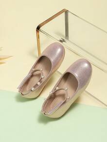 新品到貨女嬰軟底珍珠鞋,平底公主禮服鞋,適合學步女孩 - 粉色 - 查看 2