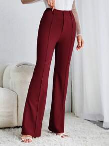 SHEIN Tall 女性高腰喇叭褲 - 酒紅色 - 查看 5