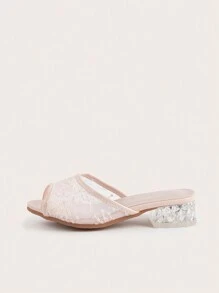 Kids' Embroidered High Heel Sandals - Pink - View 4
