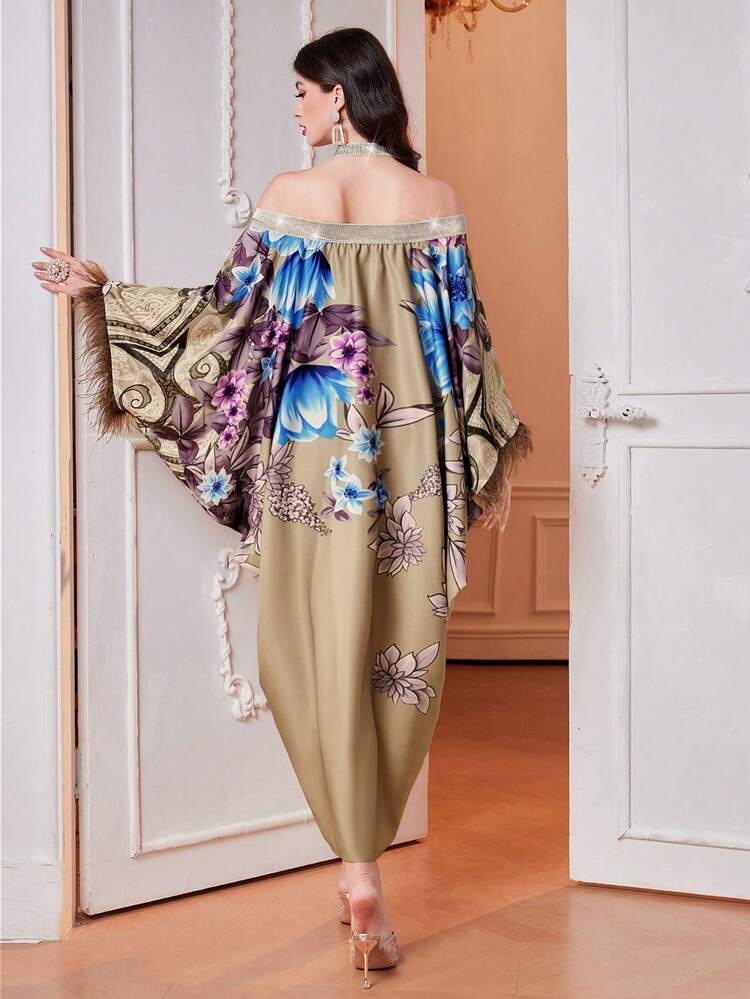 Women'S Floral Print Sparkling Ribbon Patchwork Dress