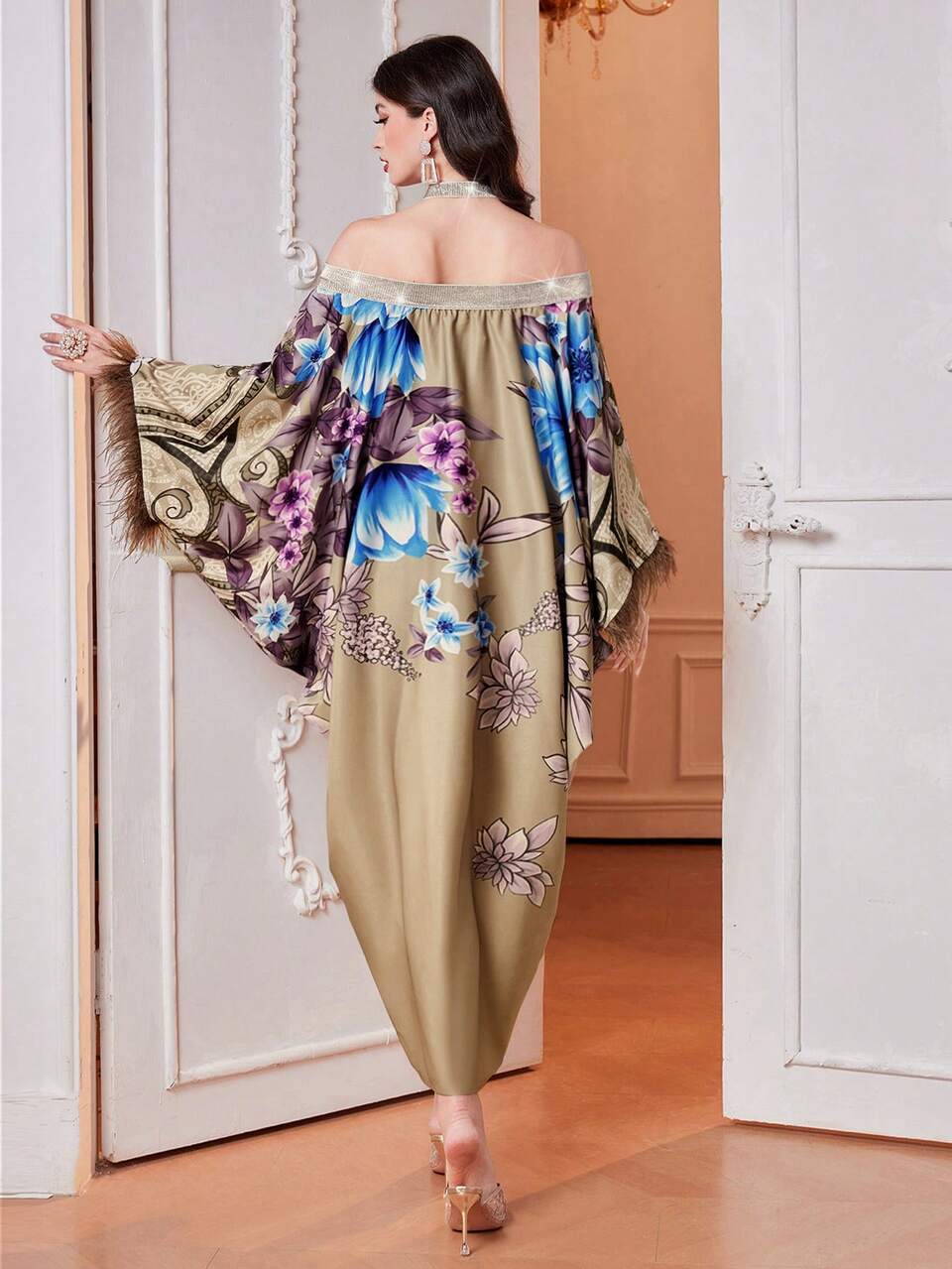Women'S Floral Print Sparkling Ribbon Patchwork Dress
