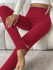 SHEIN Essnce 女士高腰保暖内衬紧身裤 - 紅色 - 查看 3