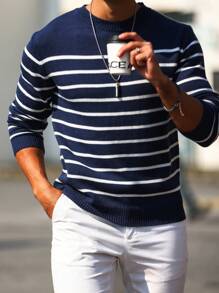 Manfinity Homme 男士條紋長袖毛衣 - 彩色 - 查看 3