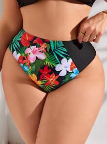 SHEIN Swim Curve 大碼女性花卉印花拼接泳裝底褲嘉年華 - 彩色 - 查看 5