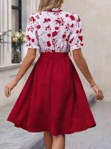 SHEIN Clasi 女士花卉印花荷葉邊飾帶腰裙 - 彩色 - 查看 2