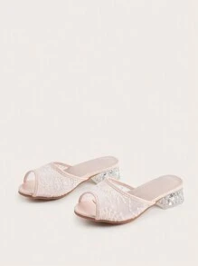 Kids' Embroidered High Heel Sandals - Pink - View 2