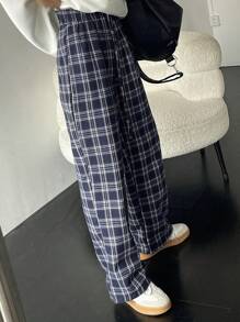 DAZY Women's Plaid Pants For Casual Daily Wear - Navy Blue - View 5