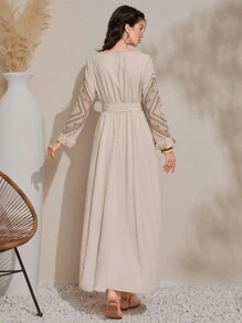 Al Najma Robe imprimée géométrique à manches longues pour femmes, robe Eid, modeste