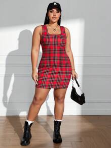 CovetEZ 大尺碼情人節格紋無袖連衣裙 - 彩色 - 查看 5