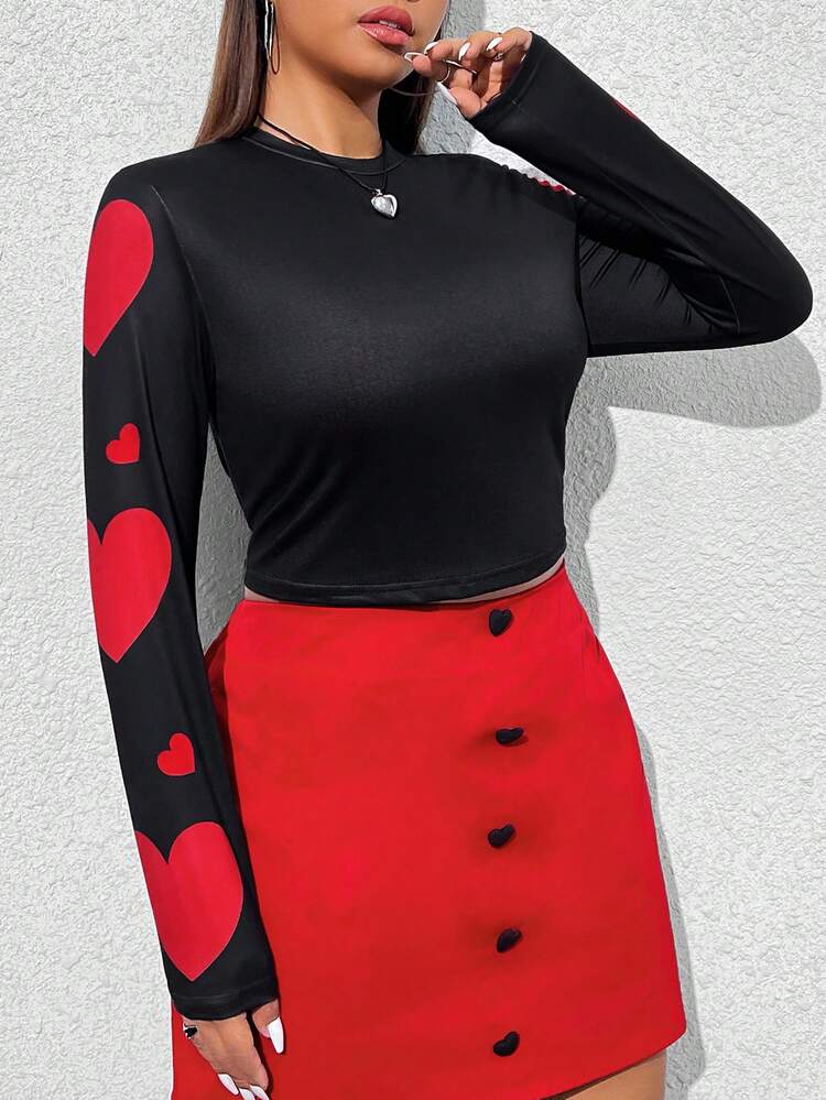 Plus Size Women's Heart Print T-Shirt For Valentine's Day