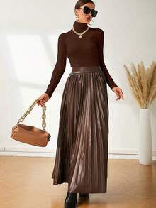 Modelyn 純色修身高領毛衣套頭款 - 棕色 - 查看 4