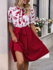 SHEIN Clasi 女士花卉印花荷葉邊飾帶腰裙 - 彩色 - 查看 6