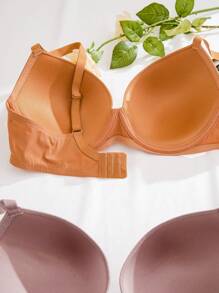 5pcs/Set Plus Size Solid Color Bra With Underwire - Multicolor - View 3
