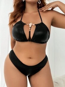 Swim SXY Plus Size Bikini Swimwear Set With Rhinestone Decor & Hollow Out Details Music Festival