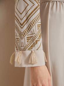 Al Najma Robe imprimée géométrique à manches longues pour femmes, robe Eid, modeste