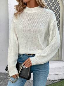 SHEIN LUNE Suéter feminino de tricô com gola alta e ombros caídos, ideal para outono e inverno. - Damasco - Ver 6