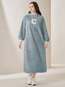 Mulvari 女式字母刺繡毛巾運動衫連身裙 - 藍色 - 查看 3