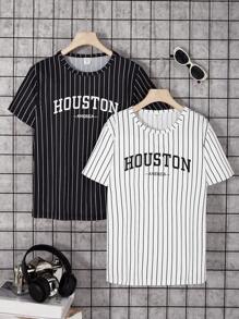 SHEIN 2pcs/Set Boys' Classic Casual Short Sleeve T-Shirt - Multicolor - View 1